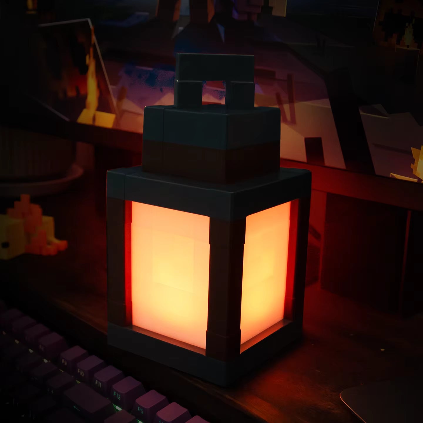 Colorful Pixel Style Night Light - Portable Lantern for Festive Interior Decor, 16 Color Options